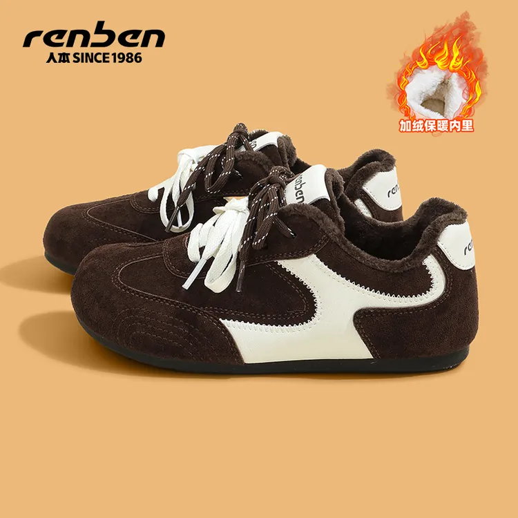 人本棕色德训鞋女2025冬季新款内增高爆款加绒加厚学生保暖二棉鞋