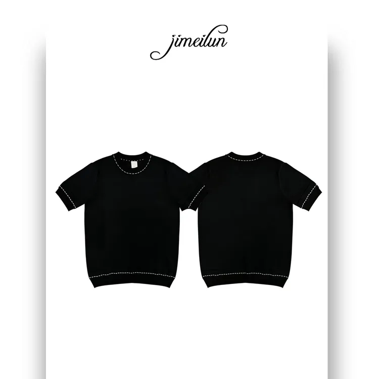 【间断缝线】高端可机洗针织衫短袖男士夏季轻奢老钱风圆领内搭上衣