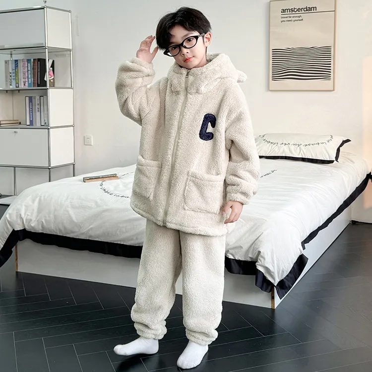 男童法兰绒睡衣套装冬季保暖2025新款大儿童冬装珊瑚绒家居服加厚
