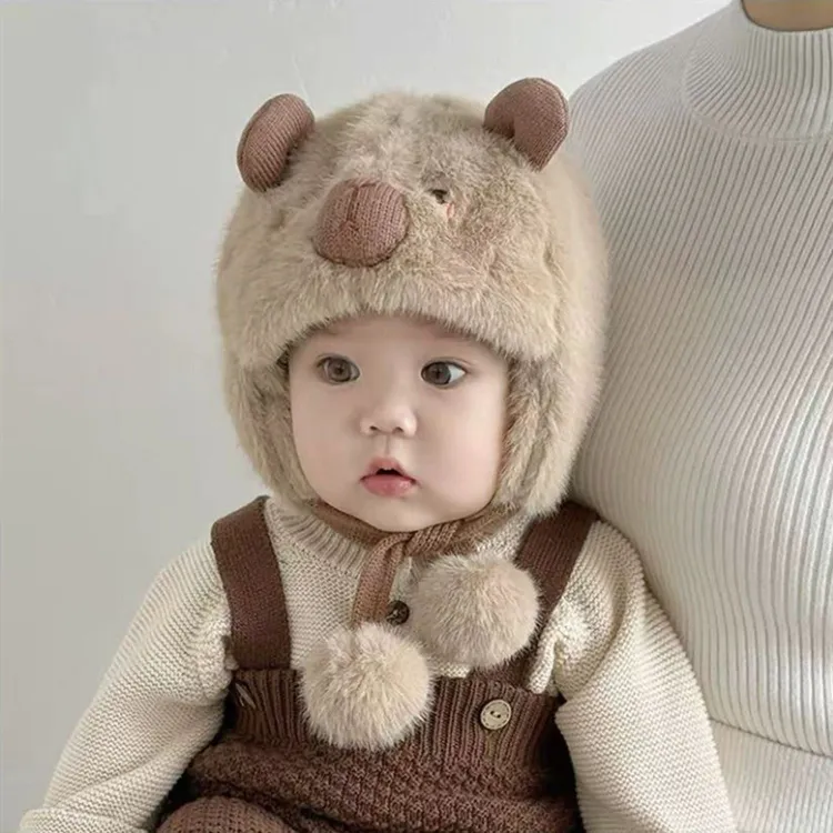 男护耳帽休闲风女婴儿卡通风帽子套头帽圆顶加厚无檐