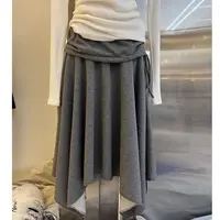 高端货~设计感小众不规则半身裙女秋季新款棉质休闲时尚灰色卫裙