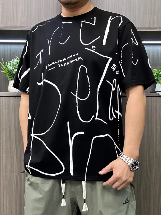M772涂鸦设计大码圆领宽松加肥加大弹力短袖
