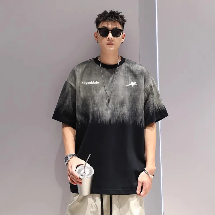 上衣加肥大码300斤港式半袖感纯棉撞色短袖t恤男女宽松男士打底衫