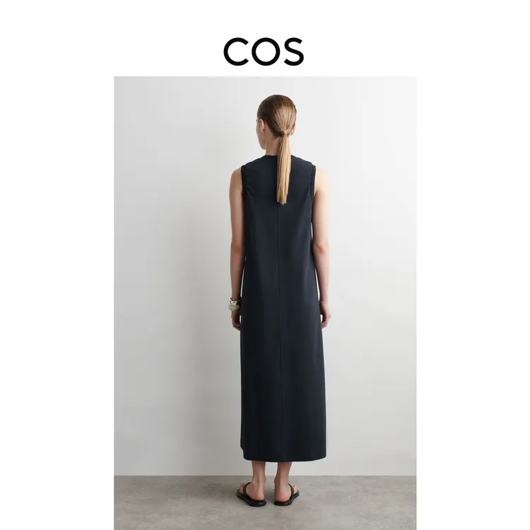 COS女装 标准版型棉质褶饰长款连衣裙2025夏季新品1277142004