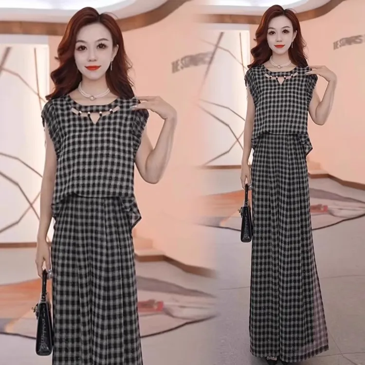 拉夏贝尔时尚套装女2025夏新款洋气显瘦百搭短袖上衣阔腿裤两件套