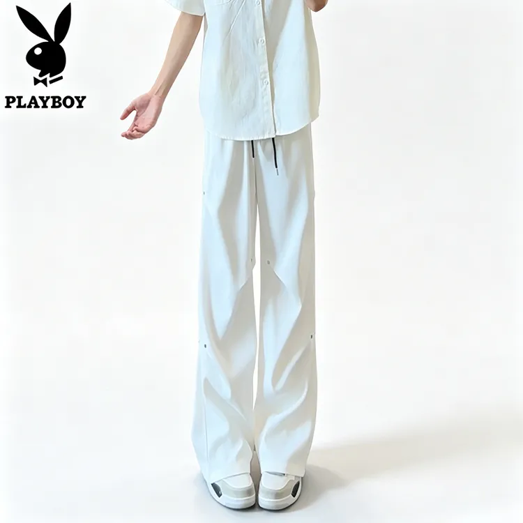 PLAYBOY/花花公子美式高街铆钉褶皱休闲裤男夏季垂感宽松百搭长裤