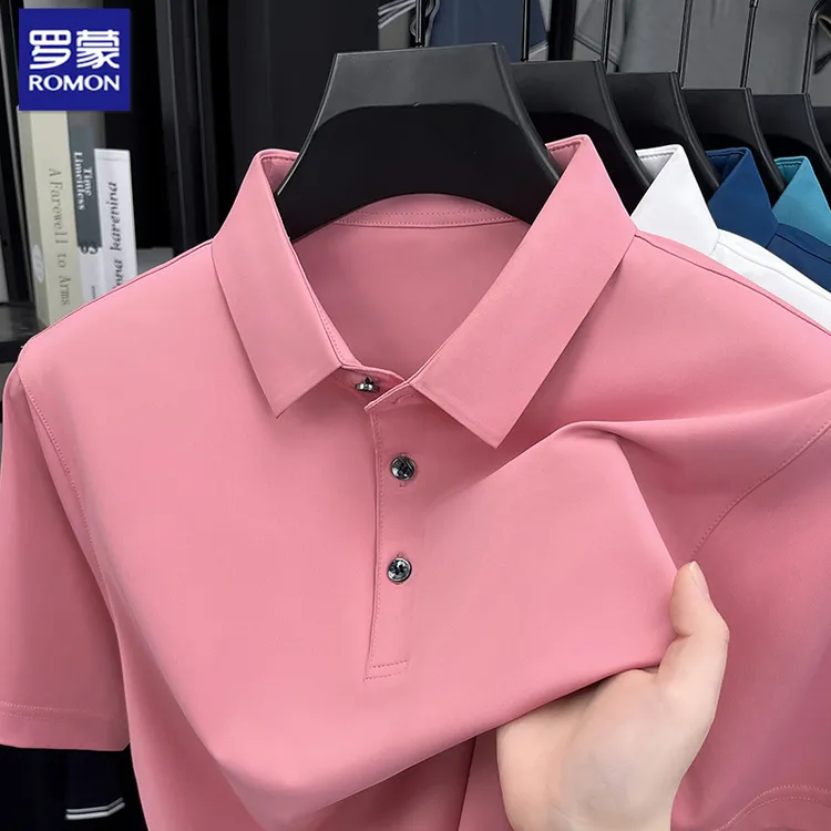 罗蒙纯色简约男士短袖POLO衫夏季日常休闲翻领罗蒙夏季短袖Polo
