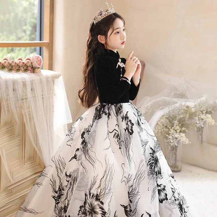 赫本风女童礼服生日公主裙轻奢小众高端儿童主持人钢琴演奏洋气黑