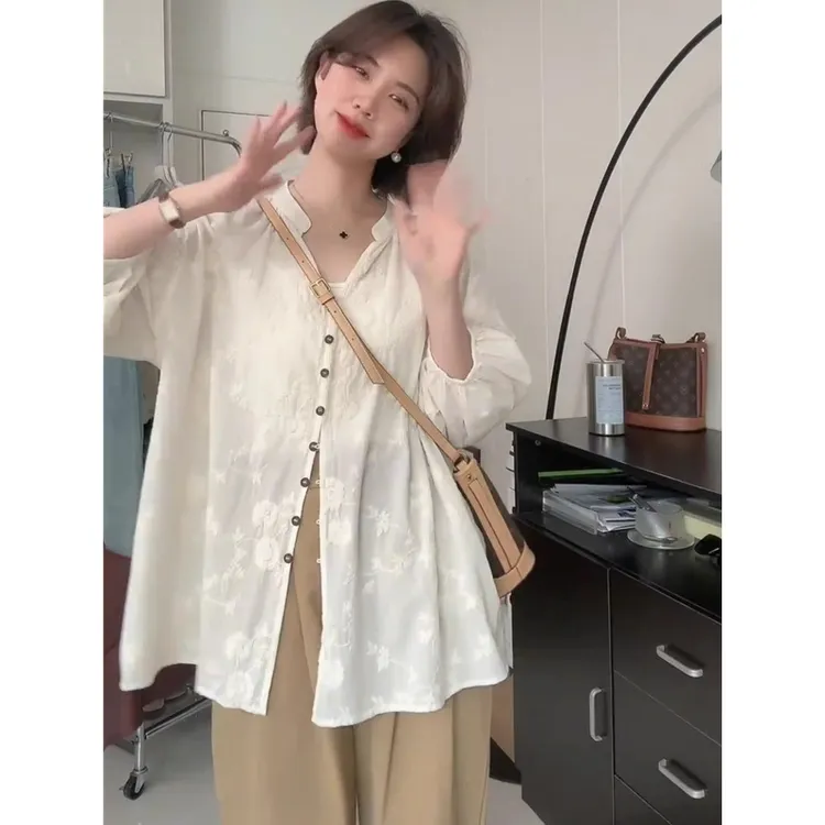 新中式国风衬衫女装夏季新款高级感刺绣衬衣外套防晒外搭开衫上衣