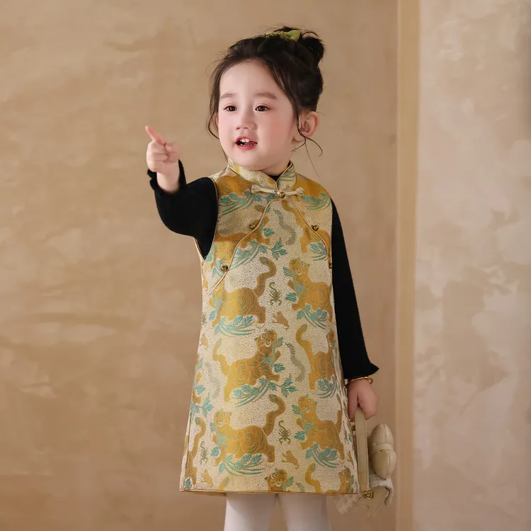 女童拜年服套装2025秋冬新款唐装小女孩国风旗袍裙周岁女宝宝礼服