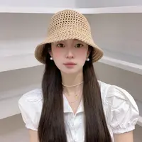 韩版纯色镂空透气渔夫帽子女春夏出游防晒帽显脸小盆帽百搭水桶帽