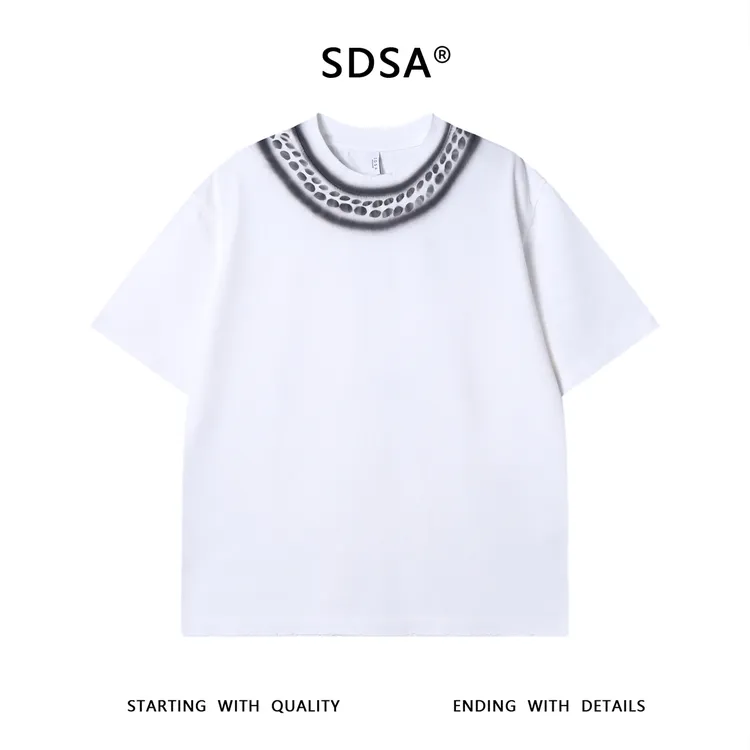 夏季高级感新款韩系潮牌喷绘撞色短袖T恤小众设计百搭圆领上衣