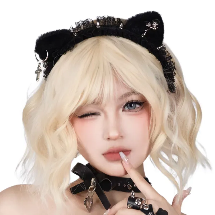 为亚而生 G3s「十字猫偶」原创猫耳蕾丝哥特地雷系十字架暗黑头箍