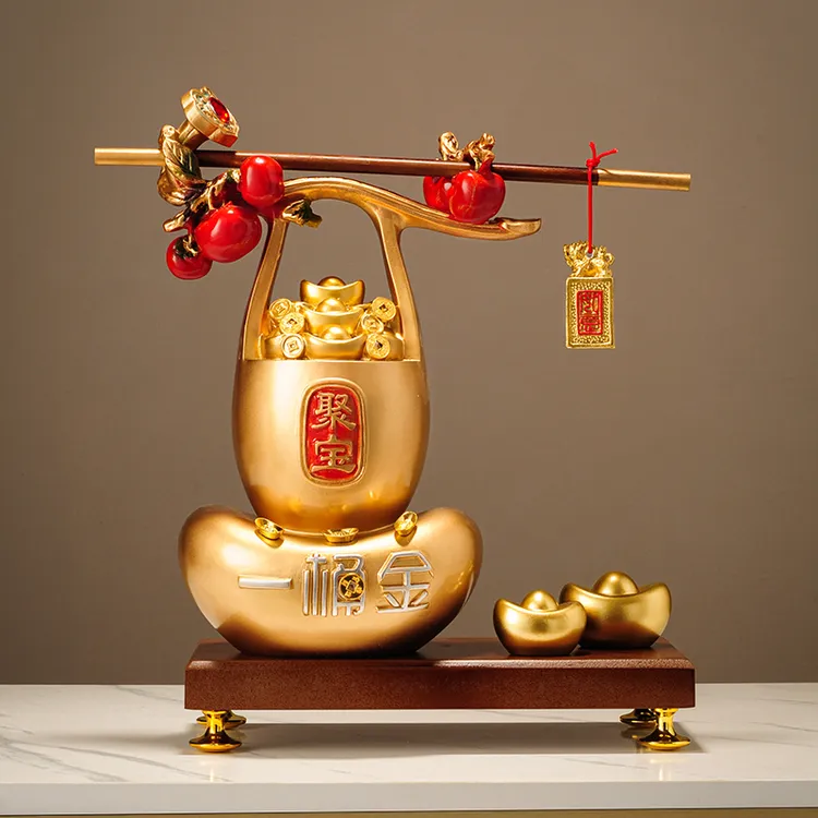 新中式一桶金宝聚宝盆摆件招财聚财客厅办公室装饰品开业礼物