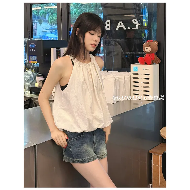 初秋美式浅色复古INS风牛仔短裤显白超短裤防走光简约ins