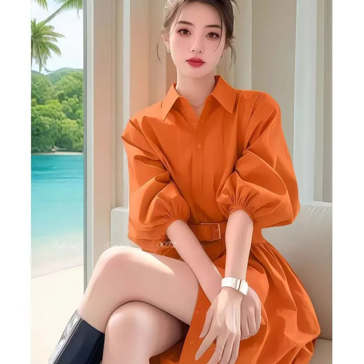 御姐气质衬衫连衣裙女装2025春季新款法式收腰高级感气质显瘦裙子