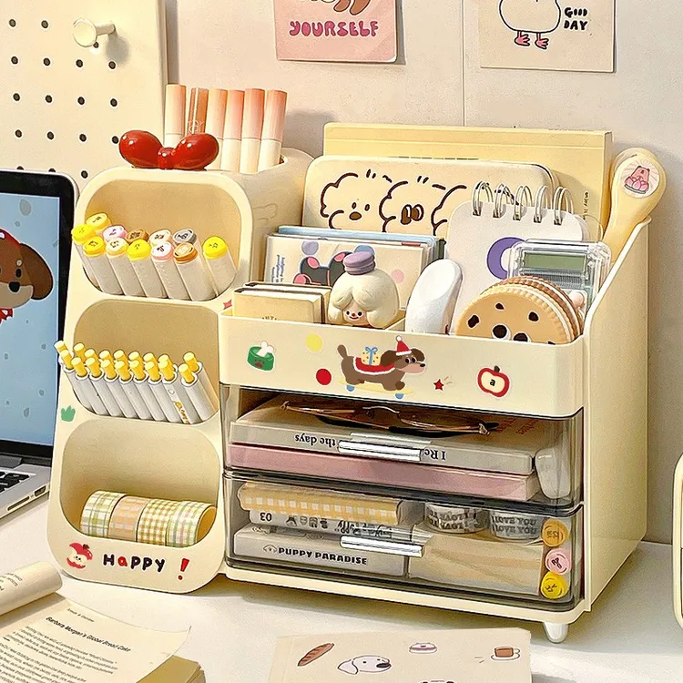 桌面笔盒收纳盒抽屉式学生整理大容量置物架多功能创意斜插式笔筒