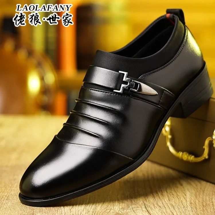 佬狼世家2025新款男鞋男士韩版休闲皮鞋隐形内增高新郎婚鞋套脚鞋