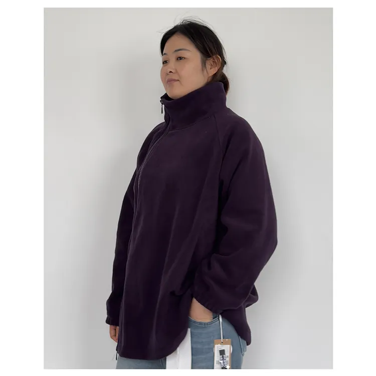 ZR149秋冬新款女士时尚百搭宽松不规则斜拉链摇粒绒开衫外套