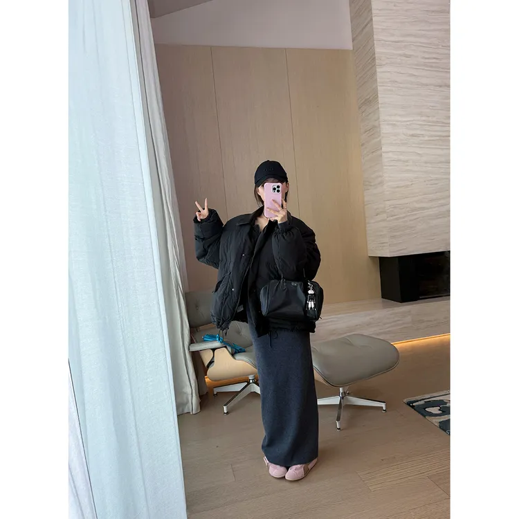 FORNI 墨尔本午夜 拼皮领短款宽松翻领显瘦保暖羽绒服