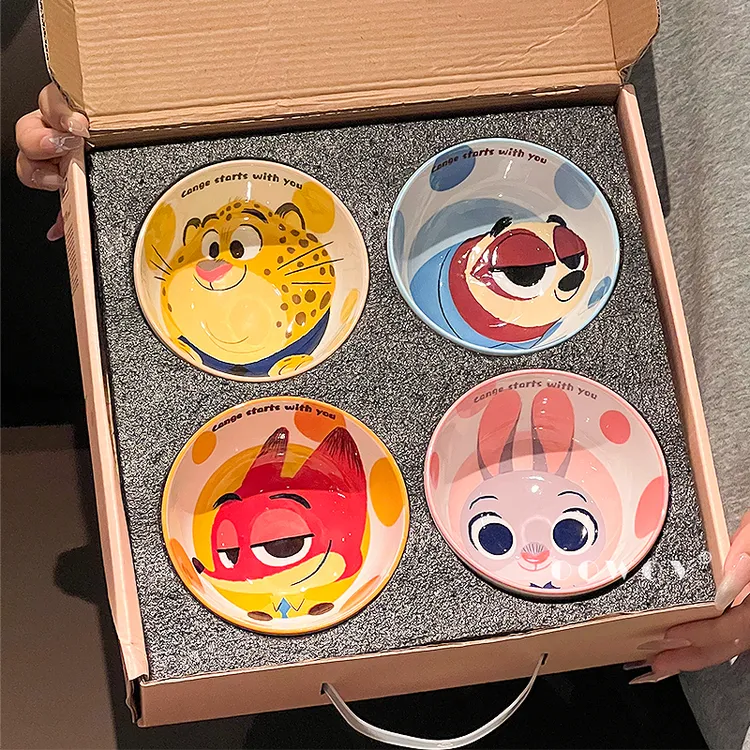 疯狂动物城陶瓷碗家用新款朱迪尼克饭碗高颜值儿童餐具生日礼物品