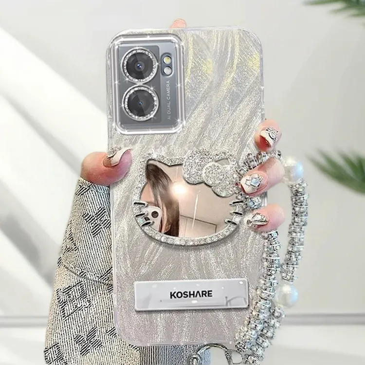 自带镜头膜OPPOA57手机壳5G镶钻kt猫镜子PFTM20全包A56s保护套羽