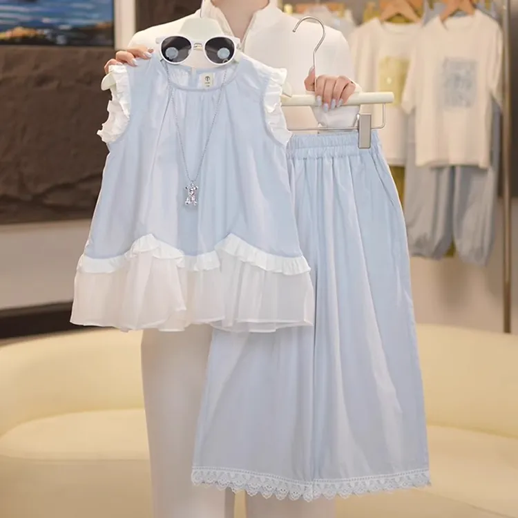 女童套装夏季2025新款儿童洋气娃娃衫夏装中大童宽松阔腿裤两件套