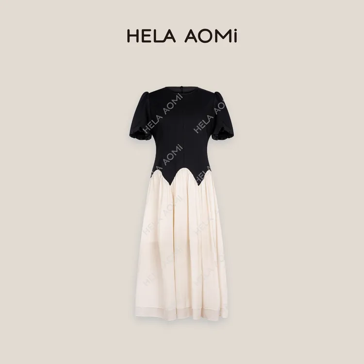 HELA AOMI“瑰丽黑天鹅”设计感小众拼接撞色显瘦连衣裙CY5BB72637