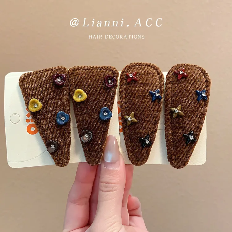 韩版气质复古甜美棕色花朵发夹高级感小众侧边夹ins刘海夹女头饰