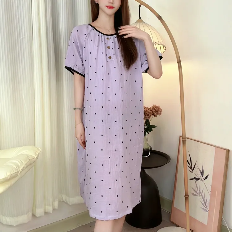 【带胸垫100%母婴A类棉纱】凉块透气不透肉夏季棉纱睡裙女连衣裙薄
