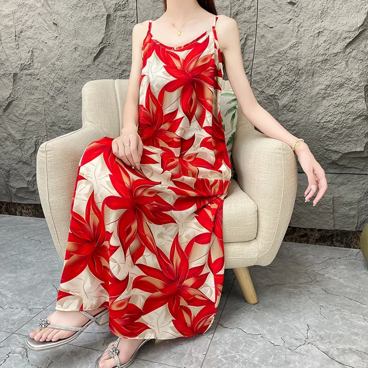 【枫叶晚林】夏季碎花吊带裙女时尚宽松气质夏季法式无袖印花连衣裙