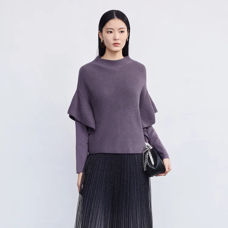 S·DEER女毛针织衫法式紫色软糯毛衣长袖休闲打底衫毛衫S223Z35B4