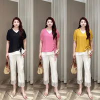 【现货仅上衣】PDM22091夏季新款抽绳捏褶撞色假两件T恤