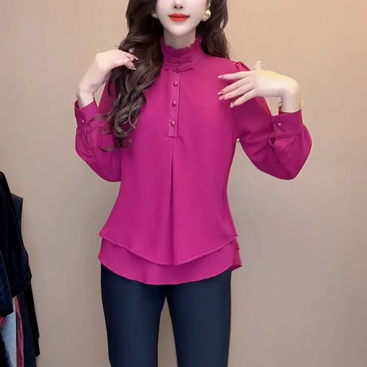木耳边宽松上衣女气质百搭时尚衬衫显瘦设计