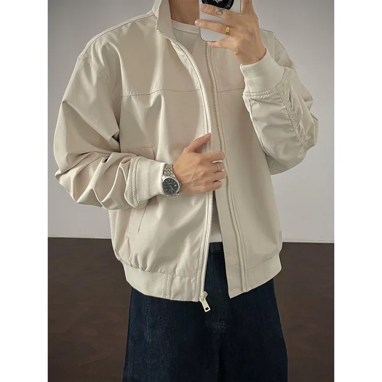 春秋外套夹克休闲宽松立领秋季男士美式百搭潮流工装纯色ins韩版