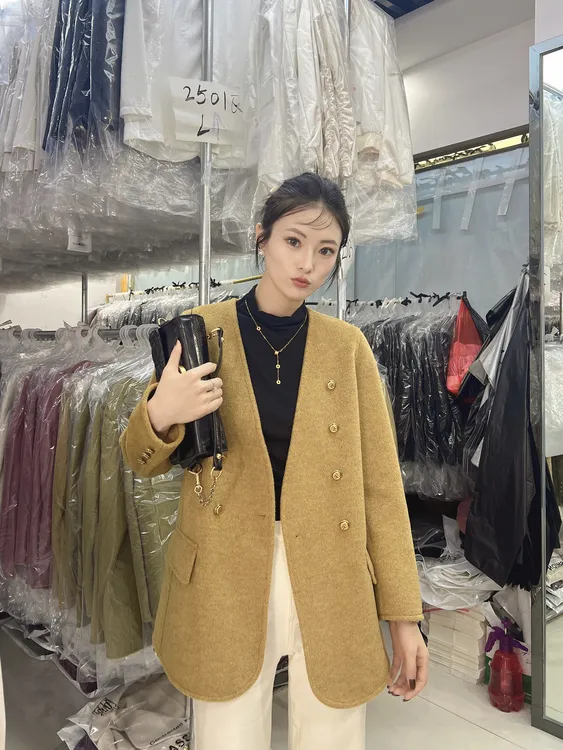 (2530)款休闲羊毛大衣秋冬v领女中长款羊毛大衣毛呢上衣毛呢外套