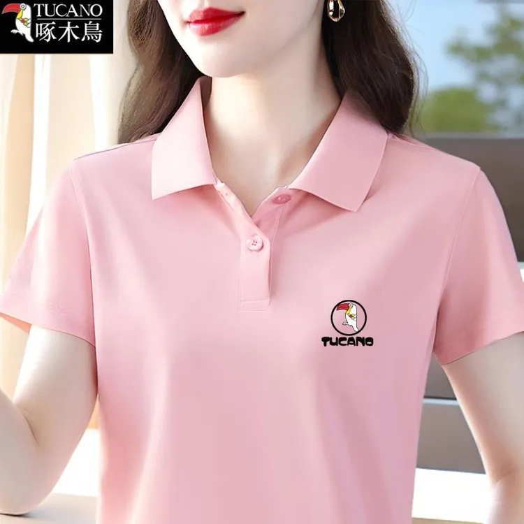 啄木鸟2025年新款T恤女洋气减龄夏季短袖拼接爆款气质POLO领上衣