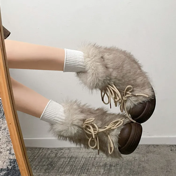 千禧风厚底毛毛雪地靴女2025新款秋冬季加绒加厚保暖毛茸茸棉鞋子