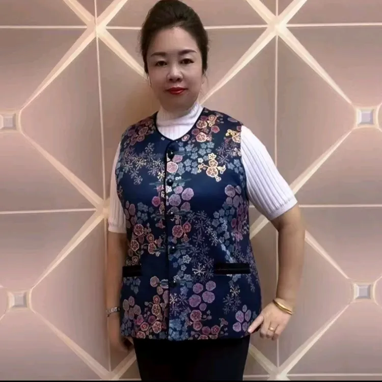 新款花朵烫金包边双兜中老年妈妈春秋加绒马甲
