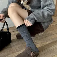 【A561】韩版拼色ins风秋冬季加厚保暖显瘦学院风中筒堆堆女袜