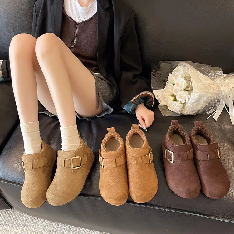 厚底新款丑萌大头懒人棉鞋女2025秋冬复古加绒小个子增高勃肯鞋女商品图