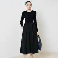 【王雪糕专属】firststation拼接假两件修身长袖连衣裙女4620A