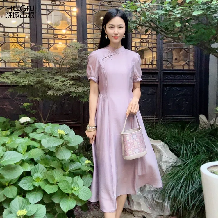 浒城古娘中式国风改良新款修身端庄大气旗袍连衣裙女夏WH0500135