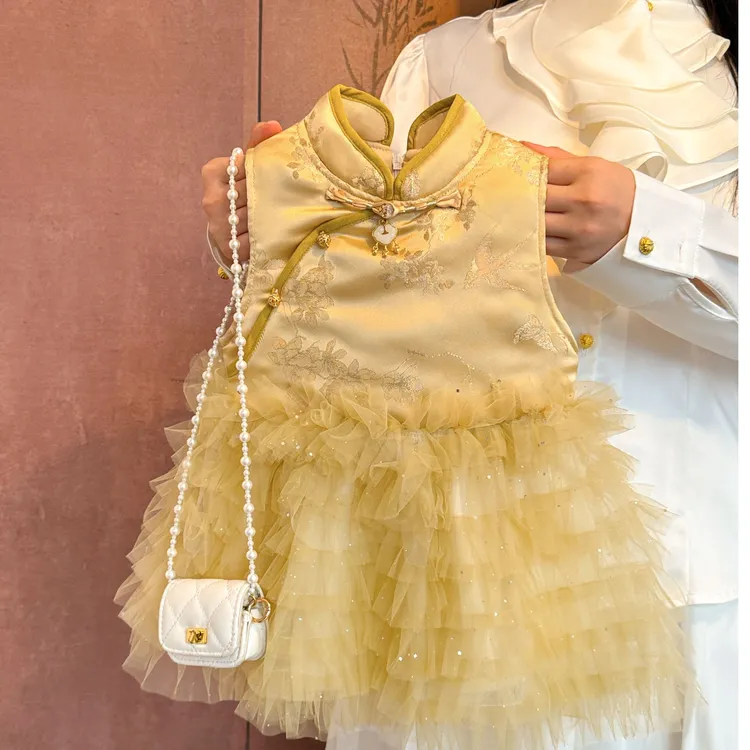 女童国风连衣裙冬装2025新款周岁礼服小童洋气公主裙女宝宝儿童