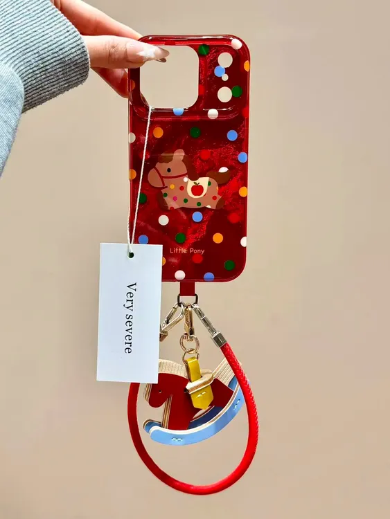 新年红色波点小马适用苹果17promax手机壳iPhone16promax防摔15女