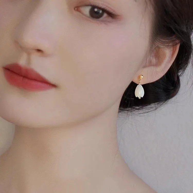 合金树脂耳饰 白玉兰耳钉小众设计高级感耳环新中式新款轻奢气质