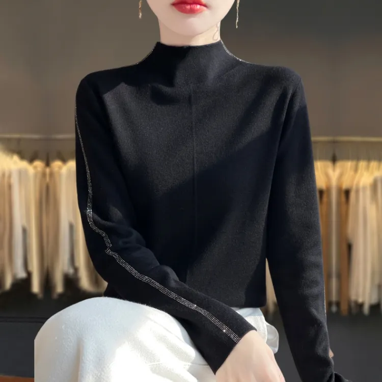 胖mm春秋大码半高领女士毛衣2025新款洋气爆款内搭针织打底羊毛衫