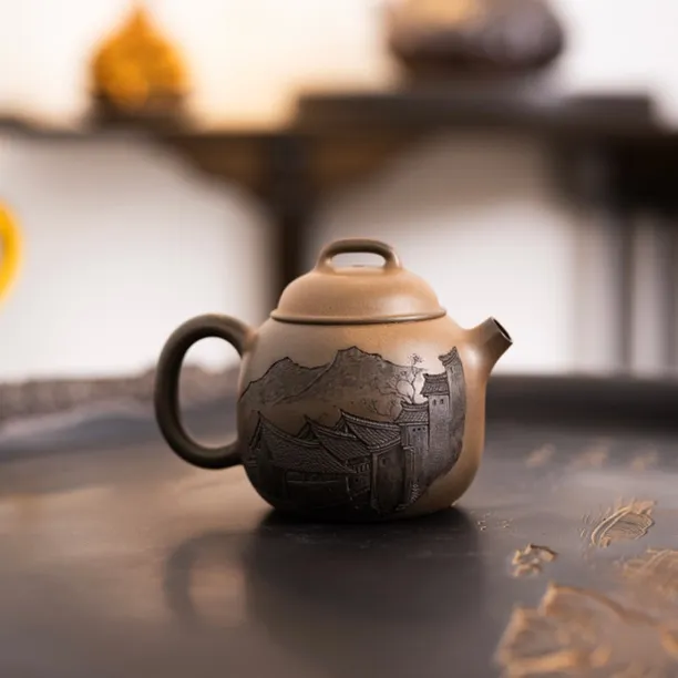 『窑变迷你民居小憨壶』坭兴陶茶壶精致一人饮小壶80毫升12754