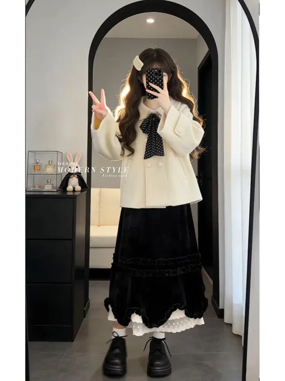 2026秋冬新款韩系高级感毛呢外套百搭半身裙气质两件套装显瘦时尚