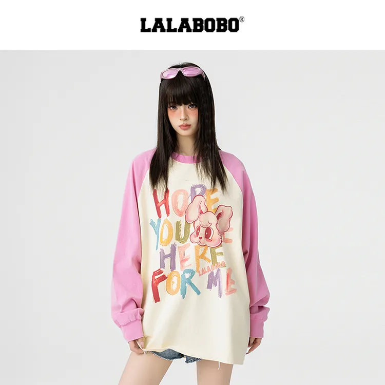 【达人】LALABOBO长袖时尚宽松印花圆领卫衣LBEA-WSDT17